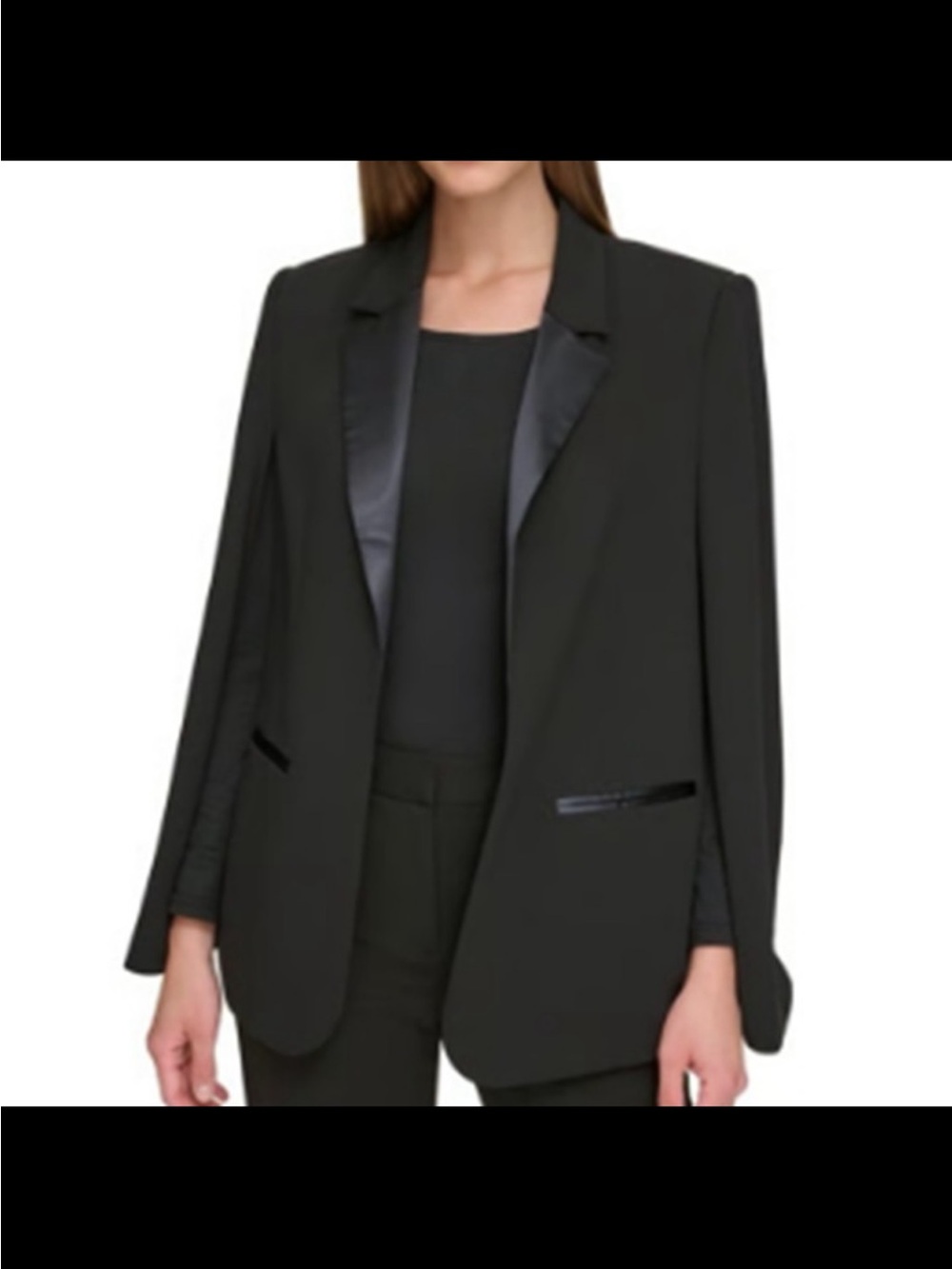 DKNY Black Satin-Trim Cape Blazer